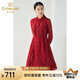 喬萬(wàn)尼春裝女年秋季新款 中長(zhǎng)襯衫裙氣質(zhì)修身顯瘦印花長(zhǎng)袖雪紡連衣裙 中年女裝 紅色 S