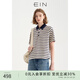 EIN言?；陾l紋撞色POLO領(lǐng)文藝休閑寬松短袖T恤上衣女2025夏季新款 墨藍 M