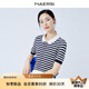 娜爾思（NAERSI）冰感曲珠減齡學(xué)院風(fēng)條紋針織衫女夏新款短袖上衣 暗青紫色 XL