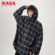 NASA XVVX美式復(fù)古撞色格紋襯衫男士春季潮寬松慵懶風(fēng)連帽外套POLO百搭襯衣 藍(lán)灰格 XL
