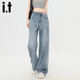 izzue it時(shí)尚潮流女士牛仔褲秋季新款純色簡(jiǎn)約高腰顯瘦寬松百搭直筒褲