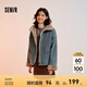 森馬（Semir）牛仔棉服女拼接毛領(lǐng)美式復(fù)古2024冬寬松毛邊夾克街頭潮流 牛仔黃泥染80325 S 155/80A