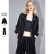 德瑪納通勤絲絨套裝春秋立領(lǐng)上衣休閑長(cháng)褲兩件套女時(shí)尚 黑色 L 