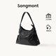 Songmont【李娜同款】山下有松循跡系列hobo包植鞣牛皮斜挎軟包 煙墨黑 中號 白鋼五金 現(xiàn)貨