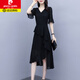 皮爾卡丹（pierre cardin）2025不規(guī)則雪紡連衣裙短袖時尚收腰顯瘦氣質(zhì)洋氣長裙子女夏裝新款 黑色 M 85-100斤
