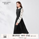秋水伊人法式復(fù)古拼接長(zhǎng)袖連衣裙春秋新款女黑色顯瘦中長(zhǎng)裙 黑色  XL