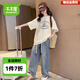 木木屋女童夏季套裝洋氣2025新款大童兒童牛仔褲短袖T恤薄款夏裝兩件套 米色T恤+直筒牛仔褲【套裝】 170 建議15~16歲【160-170cm】c