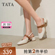 他她（TATA）法式氣質(zhì)粗跟涼鞋女鞋包頭淺口單鞋2025秋季新款 米白/棕 41