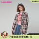 LALABOBO秋新款美式復(fù)古毛邊格子襯衫男女潮寬松多巴胺外套LBDC-WSWC11 粉色 S