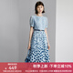 顏域時尚波點連衣裙2024新款女夏季通勤藍色圓領中長款短袖裙子女 藍波點 M/38