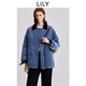 LILY2025冬新款女裝燈芯絨收腰撞色工裝氣質(zhì)通勤90鴨絨羽絨服外套 401藍色 S