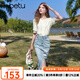 百圖betu女裝2025夏季新款襯衫法式燈籠袖蕾絲拼接萊賽爾襯衫2503T49 米白 M