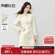 尚都比拉立裁收腰小香風(fēng)連衣裙女秋季釘珠織帶鏤空A字裙圓領(lǐng)九分袖中短裙