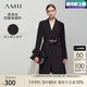 AMII2025秋新款干練通勤西裝領墊肩修身長款外套女開叉四面彈 黑色 160/84A/M