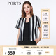 PORTS寶姿 春夏新品女裝圓領(lǐng)短袖袖條紋針織外套LA8J066FFT004 黑色條紋 S (4)