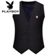 花花公子（PLAYBOY）時(shí)尚四季新款男士純棉西裝馬甲修身坎肩男背心大碼馬夾潮流帥 黑色馬甲(+獅子頭胸針) XL 115-130斤