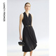 朗姿v領(lǐng)無(wú)袖收腰傘擺連衣裙高級感輕禮服小黑裙2025年夏季新款裙 黑色 M