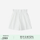 Basic House/百家好壓褶卷邊闊腿短褲子高腰顯瘦直筒褲夏季新款女 白色 S