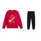 NIKE3BRAND 耐克兒童紅色拜年服純棉2件套男女童彈力親膚舒適套裝