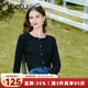 百圖betu女裝秋新款T恤圓領(lǐng)長袖精致蝴蝶結(jié)紐扣針織T恤女2308T19 黑色 M