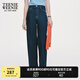 Teenie Weenie小熊直筒褲休閑白色褲子長(zhǎng)褲牛仔褲寬松復(fù)古時(shí)尚女裝 深藍(lán)色 S