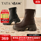 他她（TATA）喵爪靴2025秋冬百搭時裝靴女瘦瘦短靴新款彈力靴CEG07DZ5 黑色 36