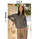 LILY100%美麗諾綿羊毛2025秋新款女裝學院風撞色通勤針織開衫外套 501灰色 S