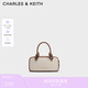 CHARLES&KEITH奶油色柔軟手提斜挎波士頓包生日禮物七夕禮物CK2-30271574 Taupe Canvas灰褐色/米色 S