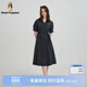 Hush Puppies【舒適休閑】暇步士女裝2025夏季輕盈古巴領(lǐng)可調(diào)節(jié)腰帶半袖裙 玄青藍(lán) L