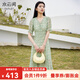 水云間綠色v領(lǐng)碎花連衣裙女2025夏季新款多巴胺度假風(fēng)中長款雪紡連衣裙 豆沙綠花 L