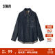 森馬（Semir）牛仔襯衫女冬中長(cháng)款保暖寬松雪尼爾格紋襯衣潮酷復古鹽系衣服 牛仔黃泥染80325 L