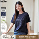 MsShe【天絲棉】大碼女裝2025夏裝胖mm高級(jí)感燙鉆閃粉印花短袖T恤 【鴿子印花】藏青藍(lán)色現(xiàn)貨 3XL