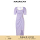 MAXRIENY【商場(chǎng)同款】歐式園藝風(fēng)碎花茶歇裙不對稱(chēng)修身抽褶連衣裙 紫波點(diǎn) L 03