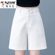啄木鳥(niǎo)純棉西裝五分褲女2026夏季新款高腰寬松直筒短褲顯瘦薄款闊腿中褲 白色【好質(zhì)量】 L 107-117