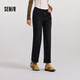 森馬（Semir）森柔牛仔|牛仔褲女抓毛長(cháng)褲女生冬季半松緊腰直筒褲美式休閑 牛仔水洗黑98201 L