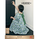 闊色（kuose）油畫(huà)碎花蝴蝶結仙女裙女春夏新款藍色天絲萊賽爾連衣裙長(cháng)裙子 藍色 M
