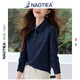 NAOTIEA納奧蒂爾小帆船翻領(lǐng)長(cháng)袖T恤女2025春秋新款純棉大碼POLO衫上衣 藏青色 L （建議95-105斤）