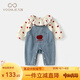 凡獵女童套裝秋裝2025新款洋氣嬰兒衣服寶寶背帶褲牛仔兩件套春秋 藍(lán)色背帶褲+襯衫 90 cm