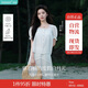 茵曼章若楠同款苧麻女裝方領襯衫20225夏季新品泡泡袖襯衣 珍珠白 M