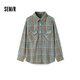 森馬（Semir）森柔牛仔|牛仔襯衫女中長(cháng)款純棉復古秋oversize長(cháng)袖襯衣街頭 藍黃色調00383 L