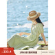 茵曼（INMAN）七七同款連衣裙2025夏女裝新款田園純棉提花方領A字泡泡袖蛋糕裙 淡綠色 L