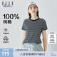 ELLE ACTIVE純棉條紋圓領(lǐng)短袖T恤女夏季時尚百搭減齡運(yùn)動休閑修身顯瘦上衣女 藏青色 2XL