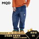 馬騎頓（MQD）MQD童裝男童牛仔褲2024秋季水洗翻邊寬松休閑兒童直筒長褲子 中牛仔藍 140