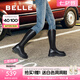 百麗（Belle）七夕禮物周雨彤白鹿同款顯瘦小V靴女商場(chǎng)款彈力靴A1V1DDG3 【明星同款】黑仙草-微光皮面 37 (235mm)