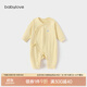 babylove新生兒連體衣純棉春秋季初生嬰兒哈衣純色系帶睡衣和尚服居家爬服 芝士黃 59cm