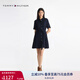 TOMMY HILFIGER25新款夏季女裝休閑通勤系帶收腰顯瘦條紋襯衫裙連衣裙03906 藏青色DW5 S (34)