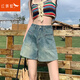 紅蜻蜓牛仔短褲女2025年夏天新款女裝短褲女士高腰寬松闊腿a字熱褲薄款 復(fù)古藍(lán) M