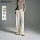 Olrain歐芮兒春冬女裝雪尼爾休閑褲松緊直筒褲慵懶通勤長(cháng)褲子 米白色 M 160/68A/M