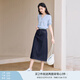 香影a字牛仔半身裙女2025夏裝新款梨形遮胯傘裙中長款藏青色裙子 套裝3 藍(lán)色短袖+半身裙套裝 L 165/88A/110-125斤
