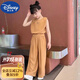 迪士尼（DISNEY）女童夏季雪紡套裝2025新款洋氣夏裝中大童冰絲系帶休閑薄款兩件套 姜黃色套裝 140